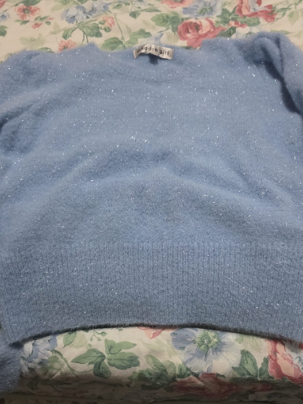Madden Girl Light Blue Sparkle Knit Crewneck